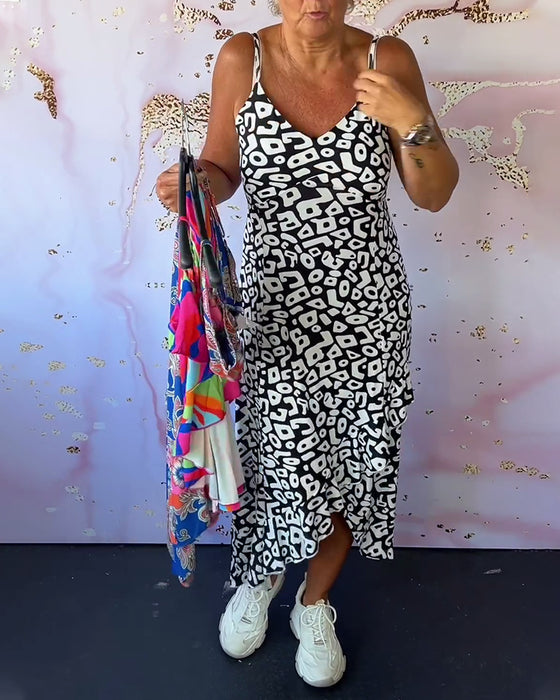 Cami kjole med retro print og patchwork