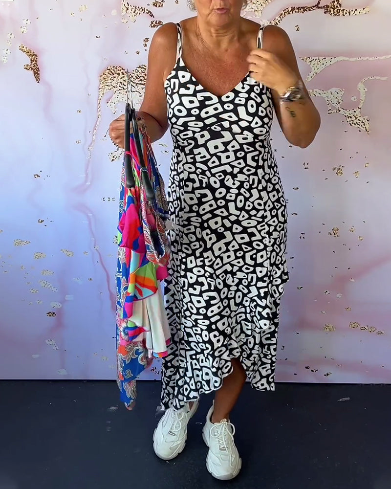 Cami kjole med retro print og patchwork