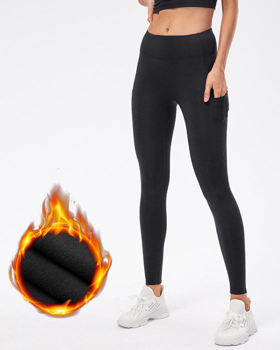 Ensfargede leggings med fleecelommer