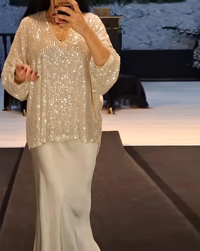 Topp V-Hals Moteriktig Paljett