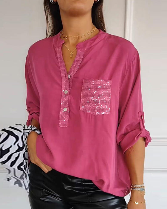 Løs casual topp med paljetter og patchwork