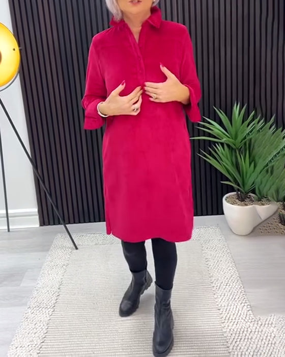 Helfarget Langermet Kjole Med Revers