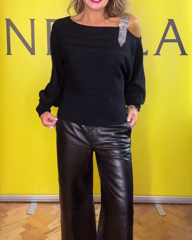 Off-Shoulder Casual Langermet Genser