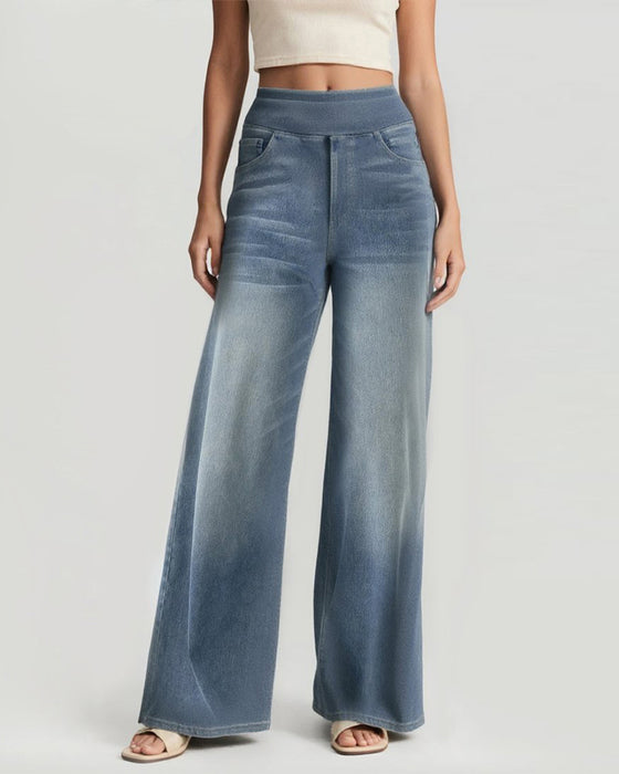 Denim Høy-Waisted Vasket Løs Baggy Casual