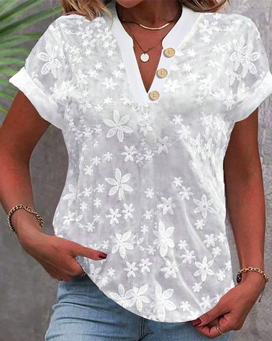 Bluse Enkel Casual Ensfarget V-Hals Kortermet