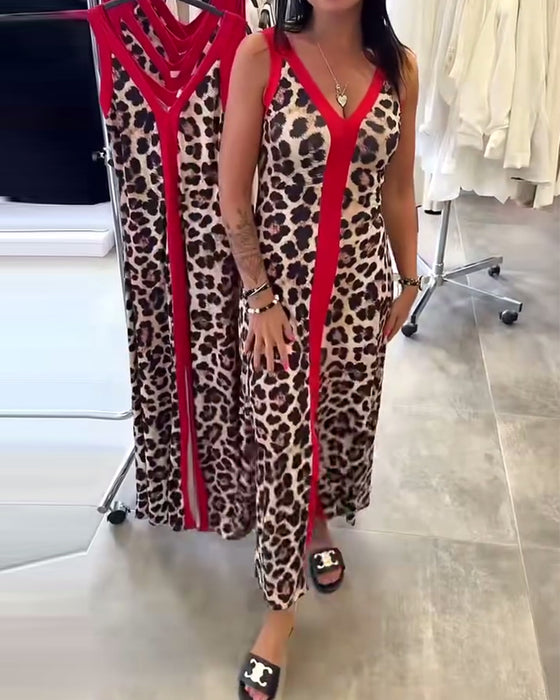 Kjole Ermeløs Elegant Leopardmønster Kontrast