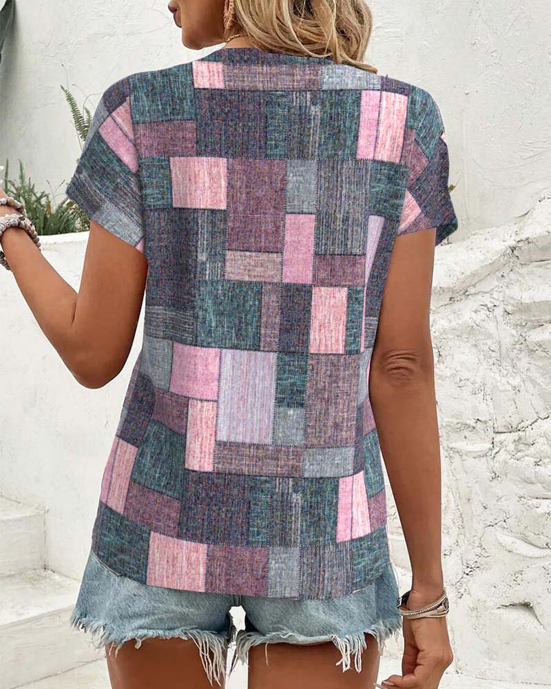 Bluse Uformell Rutete V-hals