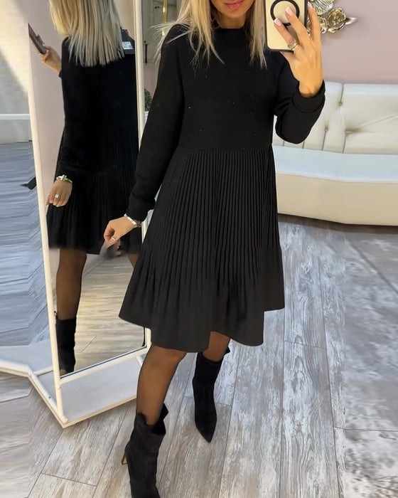 Plissert Kjole Langermet Rhinestone