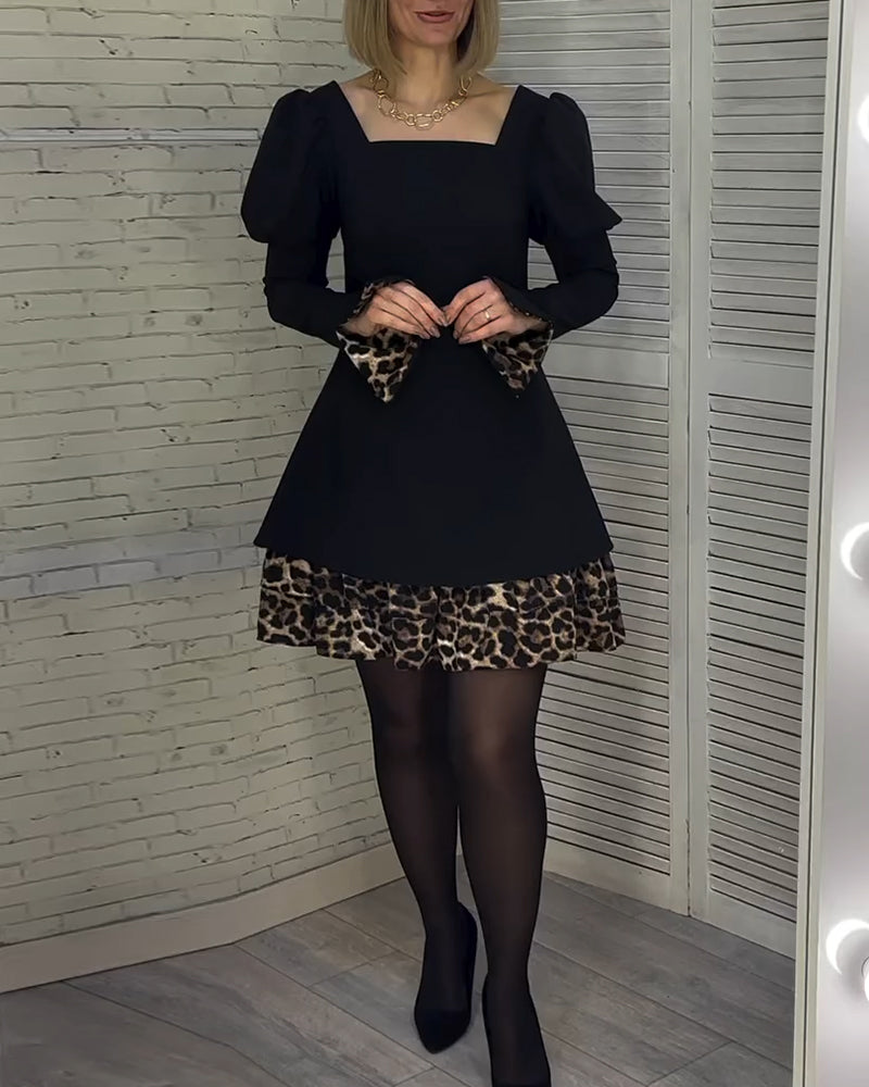 Kjole elegant leopardprint med pusermer