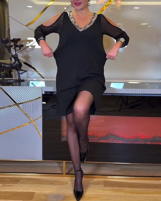 Kjole mote v-hals solid farge sømmer slim