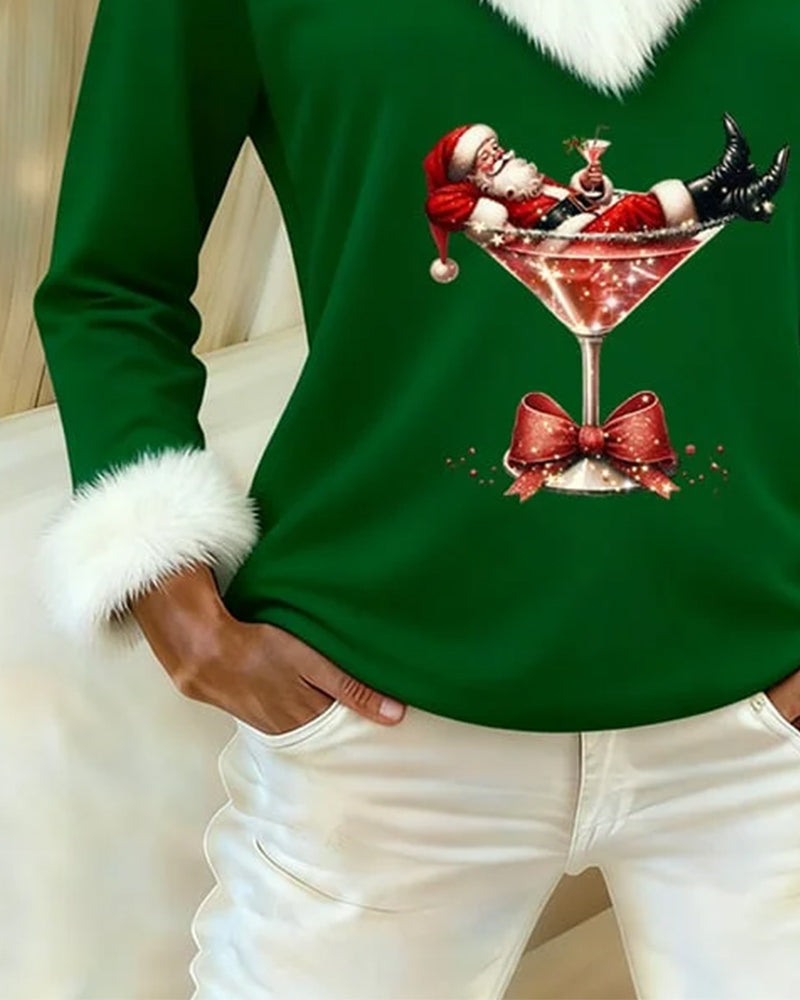Top Fløyel Juletrykk Langermet