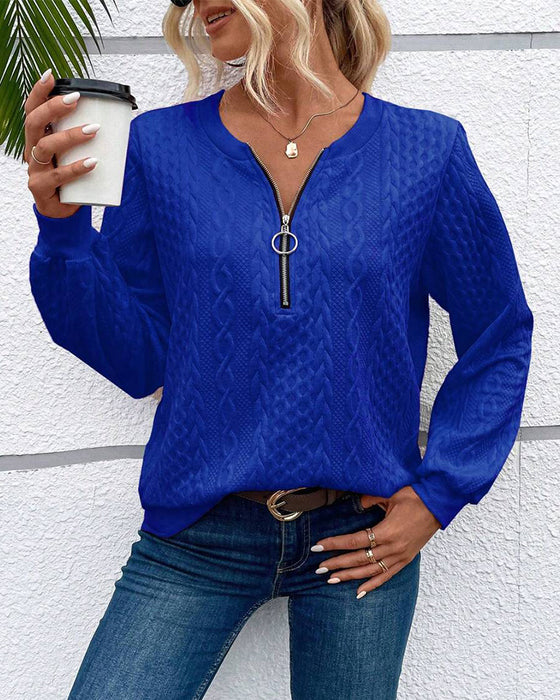 Uformell ensfarget langermet genser med glidelås