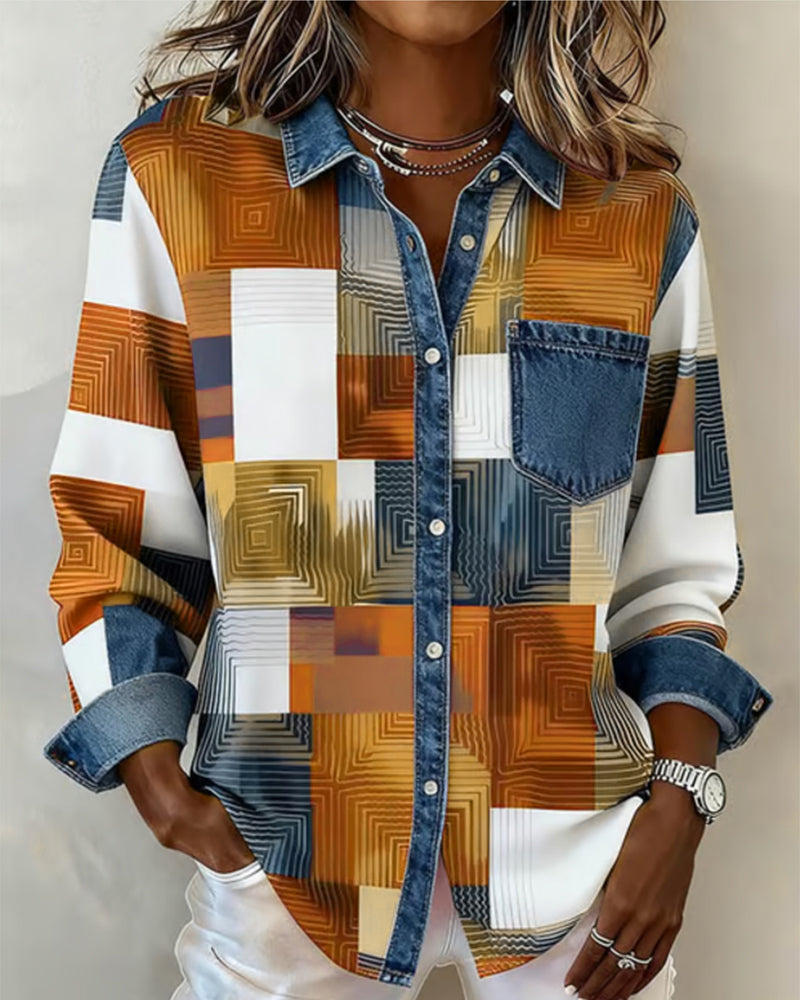 Fargeblokk Skjorte Moteriktig Krage