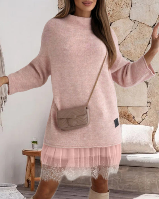 Uformelt mesh-kjolesett med høy krage i solid farge