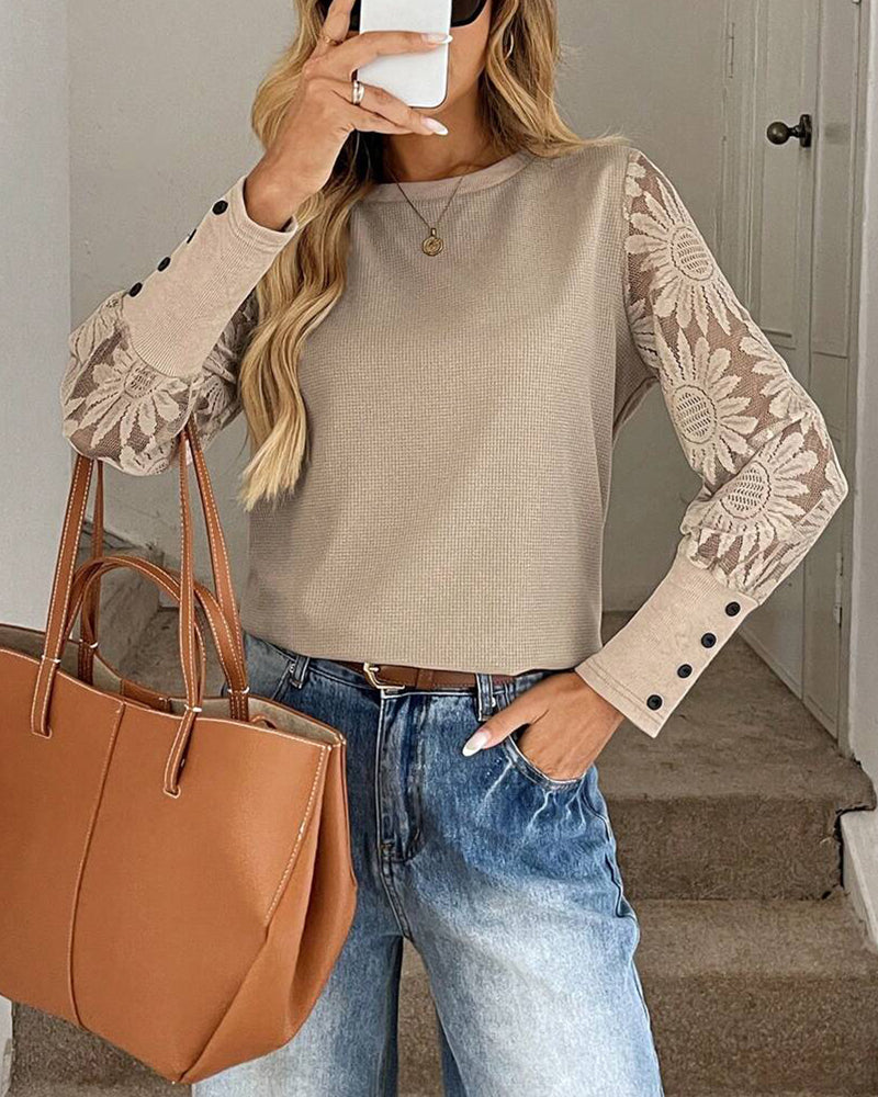 Topp Blonde Heklet Innfelling Langermet