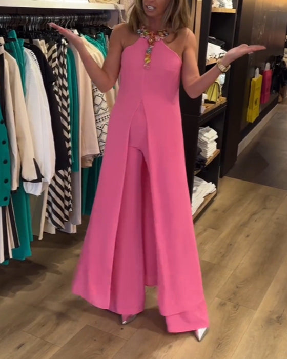 Halter neck split ensfarget todelt sett