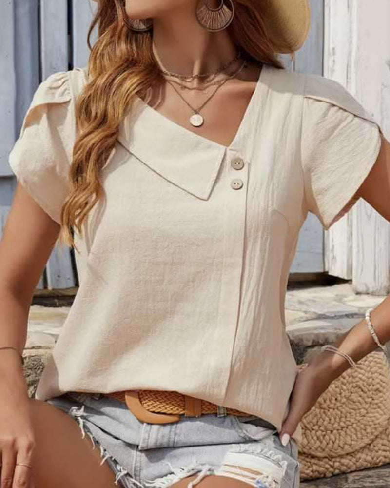 Bluse Street Fashion Skrå Krage Kortermet