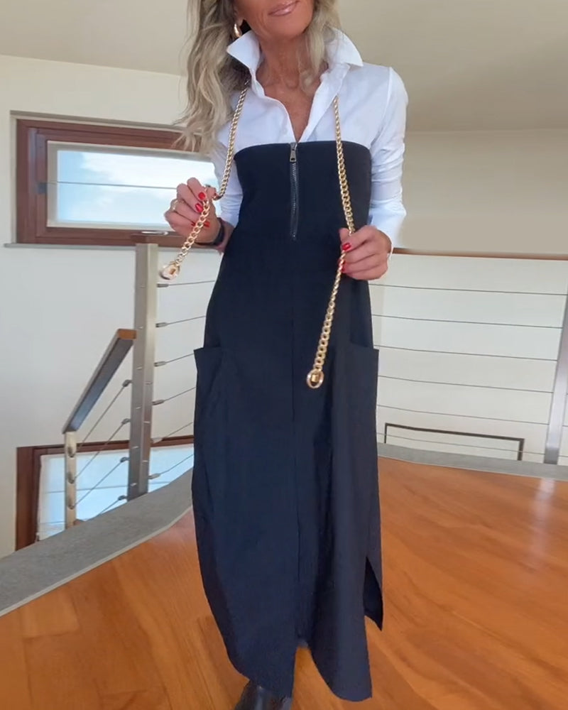 Fasjonabelt ensfarget skjørt med glidelås og lomme