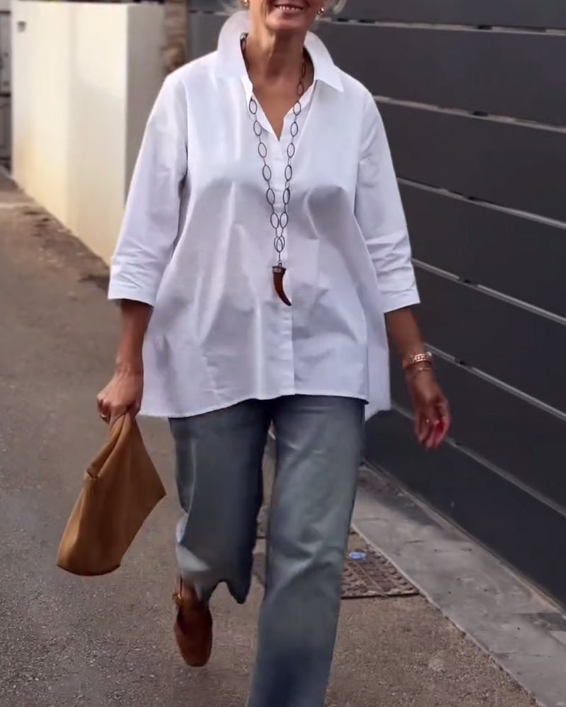 Langermet Casualskjorte Med Jakkeslag