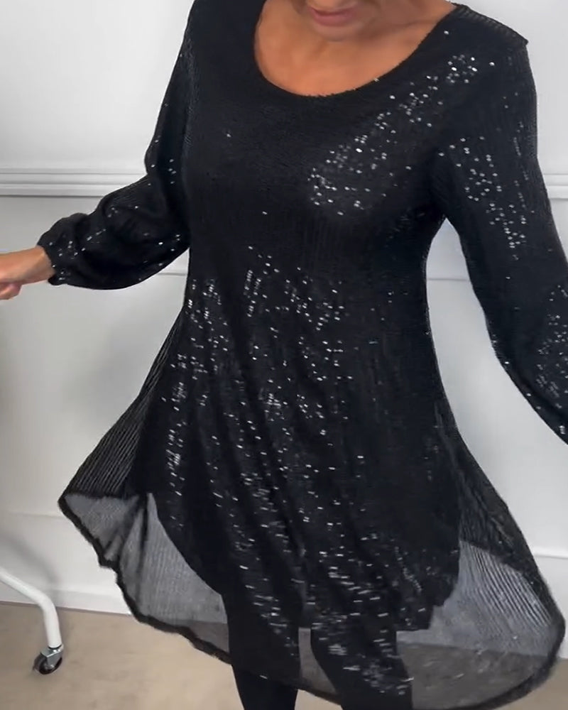Kjole elegant lanterne ermet paljett a-linje