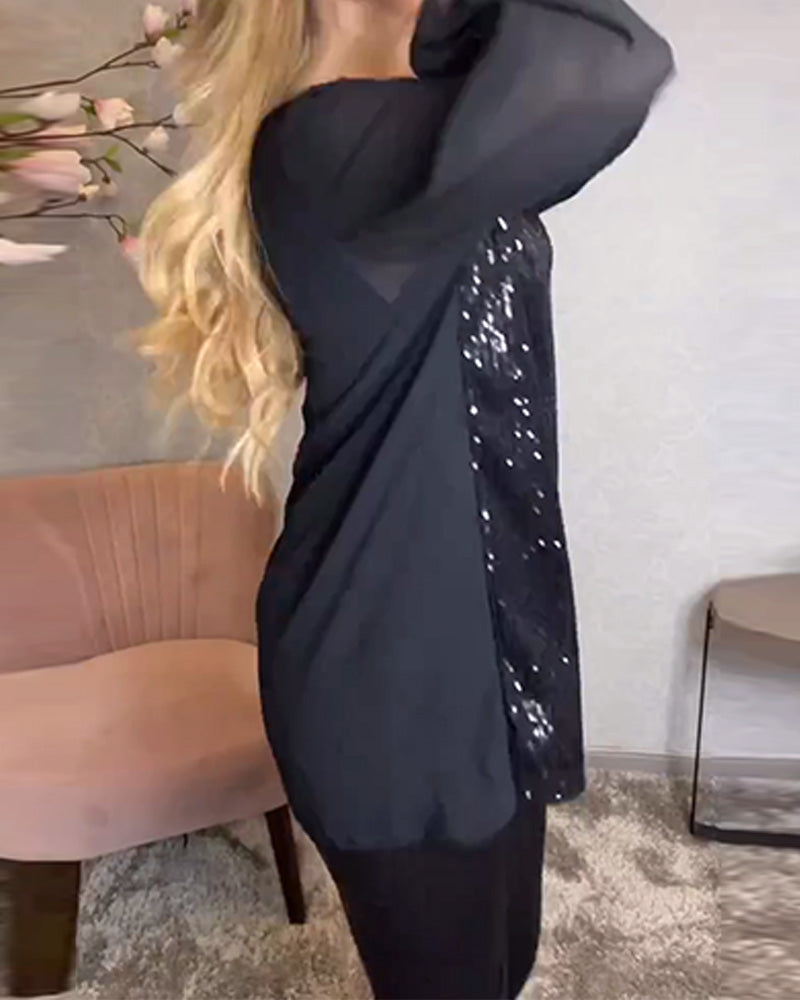 Skjorte Med Rund Hals Og Langermet Paljett