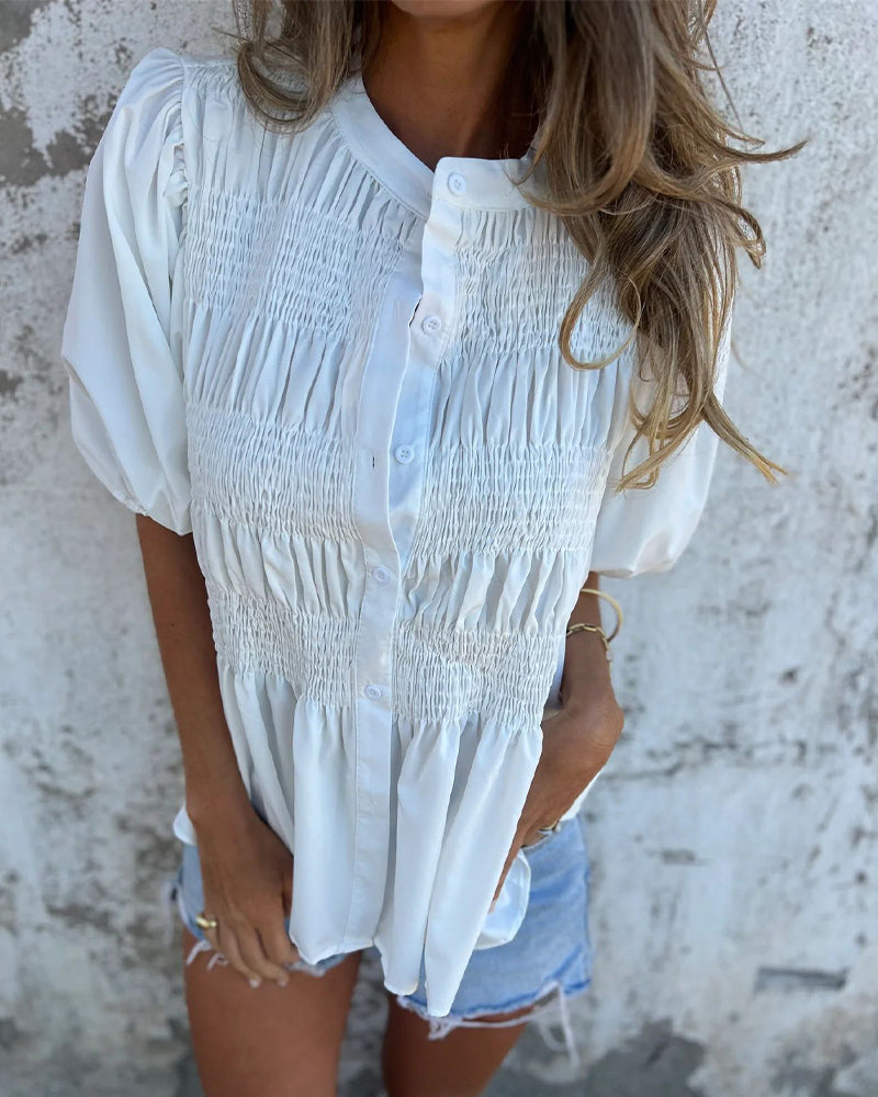 Bluse Casual Mote Kort Erme Enfarget