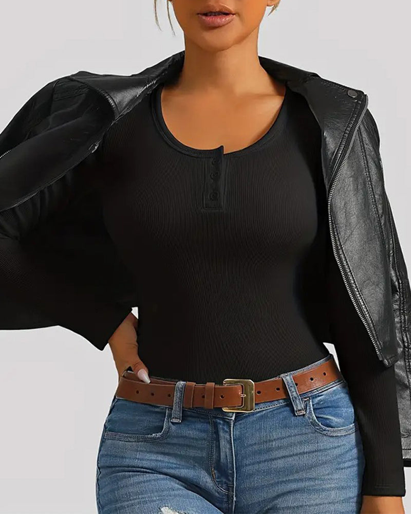 Topp Chic U-Hals Polstret Ribbet