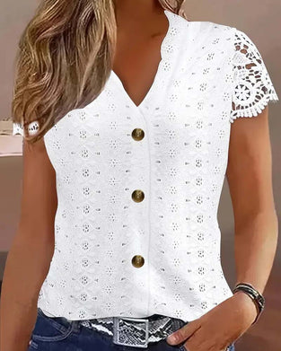 Bluse Ensfarget Uthult Kortermet