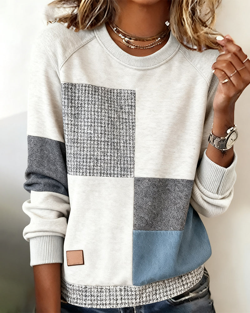 Sweatshirt Rund Hals Kontrastfarge Casual