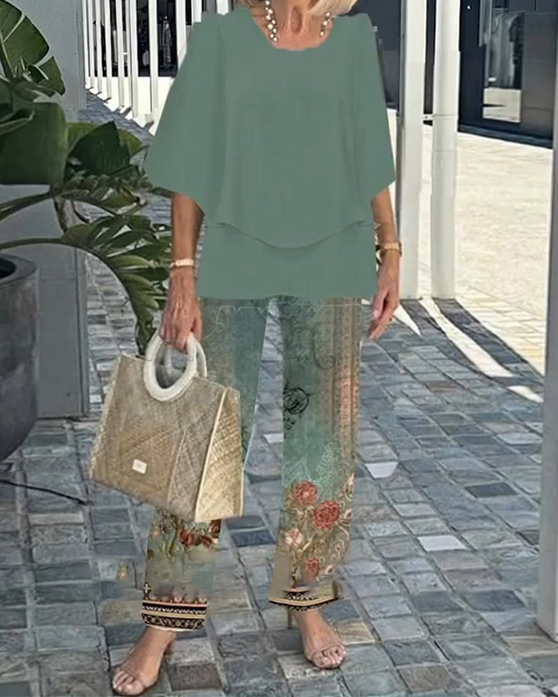 Set Fashion Trykte Rette Bukser