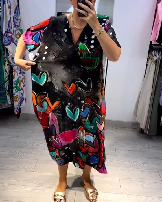 Love casual kjole med V-hals trykt