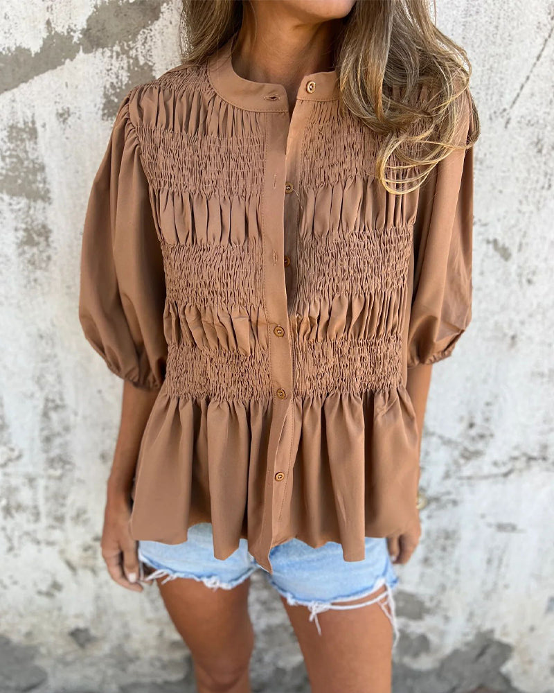 Bluse Casual Mote Kort Erme Enfarget