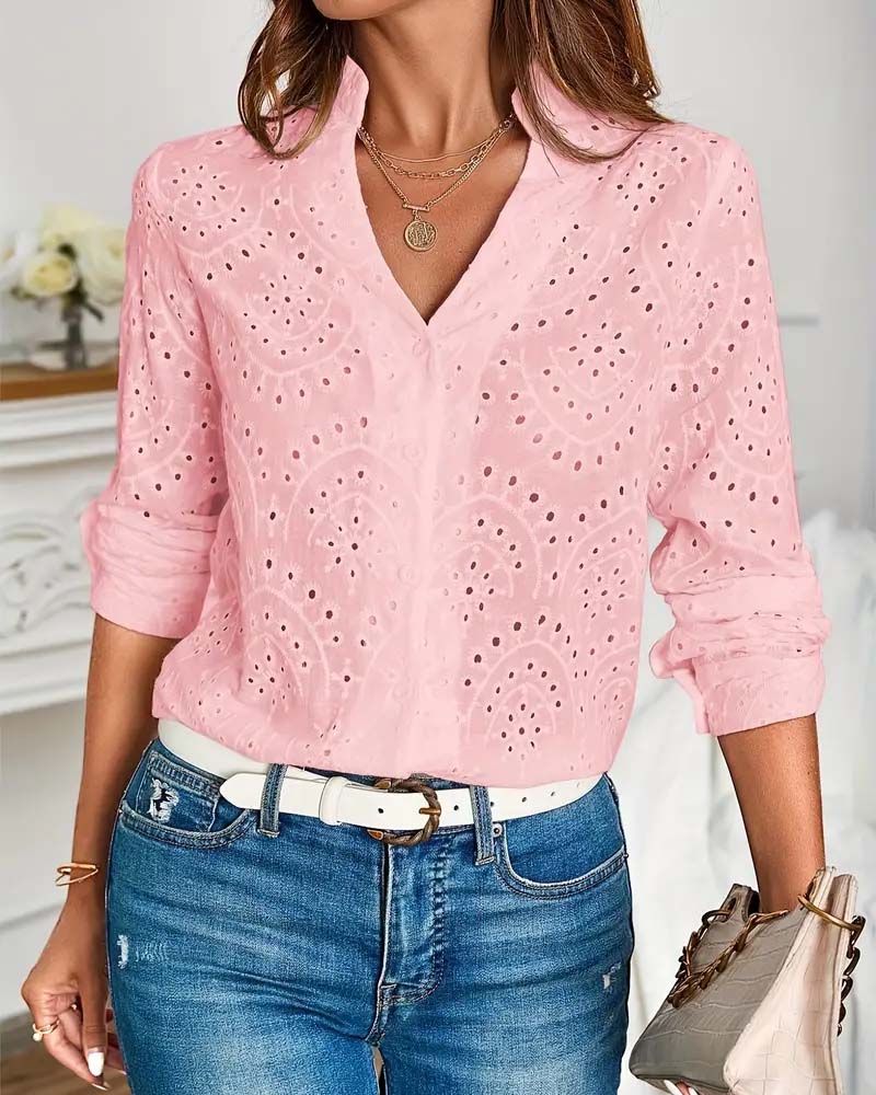 V-hals hul ensfarget elegant topp