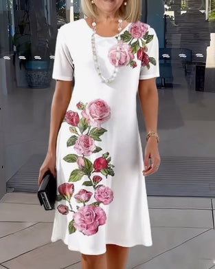 Kjole Korte Ermer Roseprint Shift