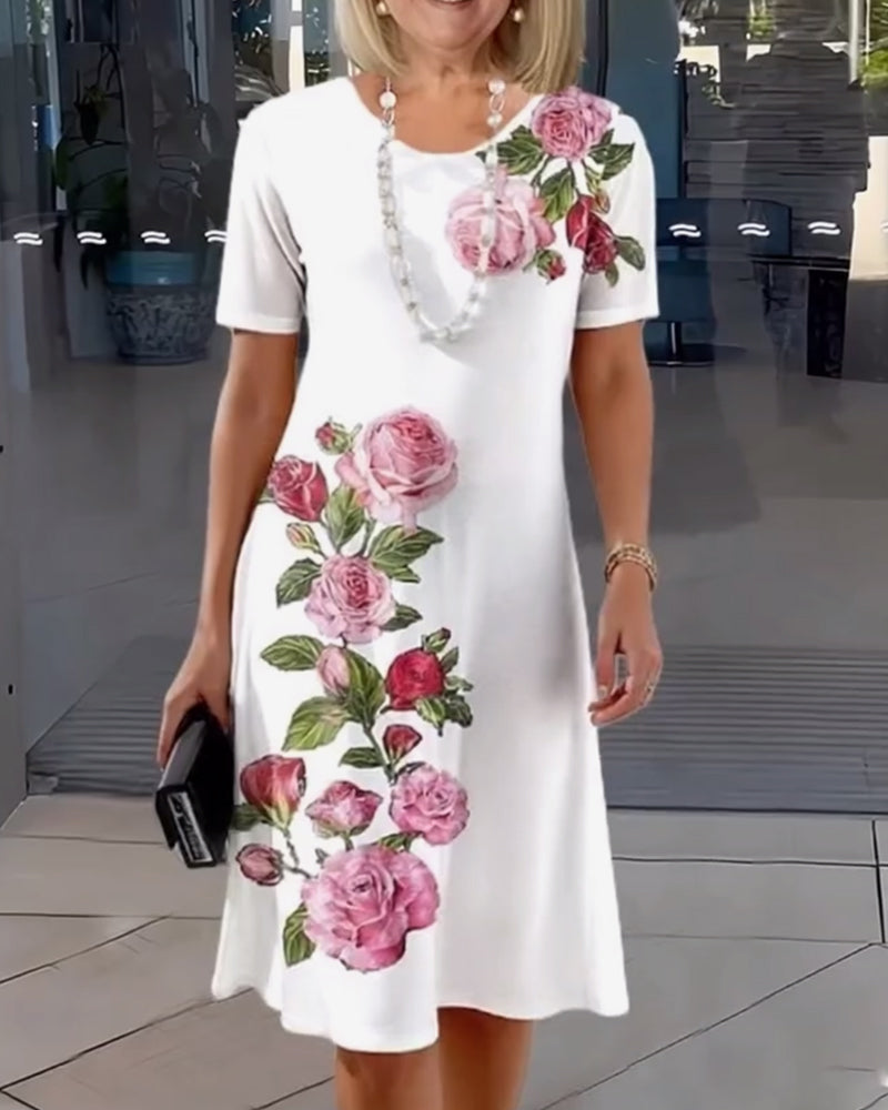 Kjole Korte Ermer Roseprint Shift