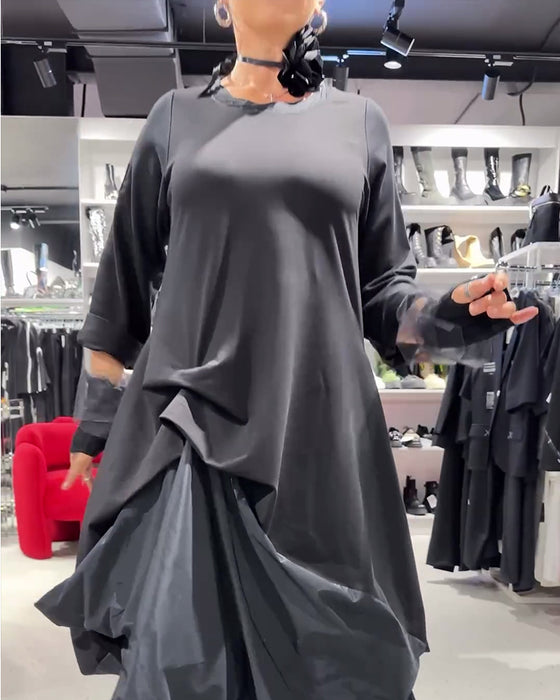 Kjole ensfarget fasjonable patchwork