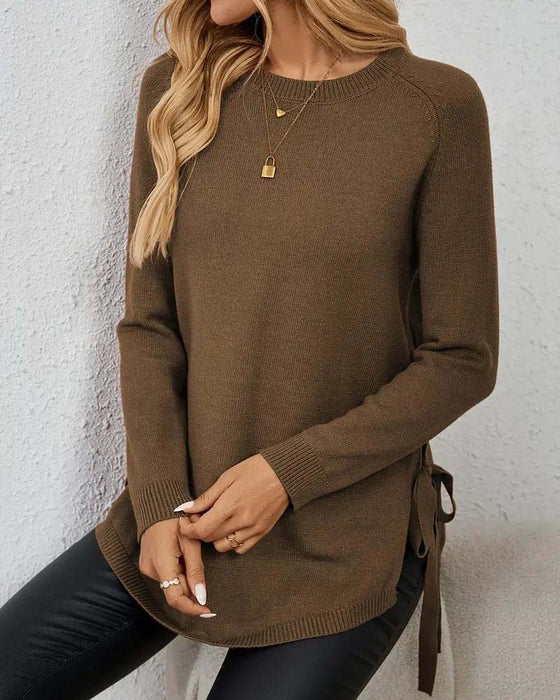 Helfarget Pullover Med Rund Hals Og Splitt