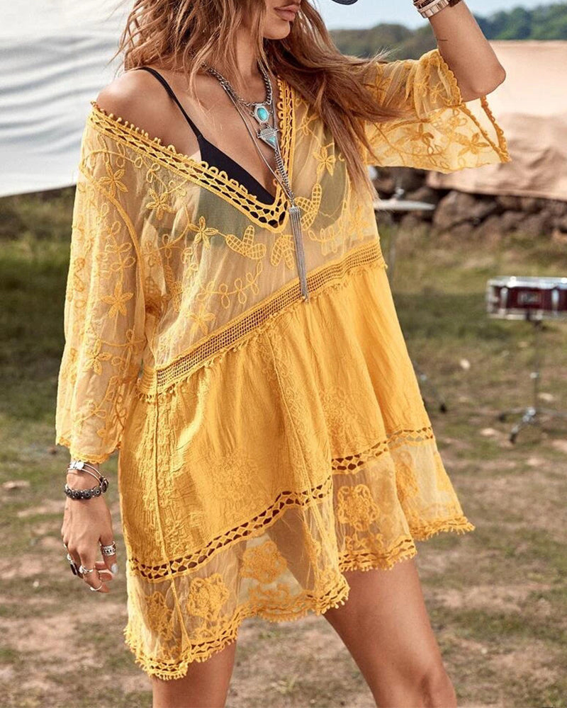 Smock V-Hals Blondebrodert