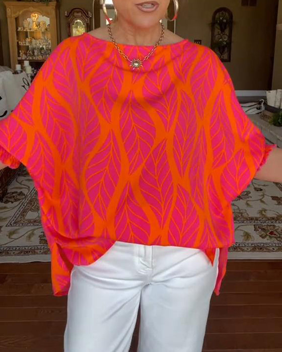 Bluse Rund Hals Løs Trykk