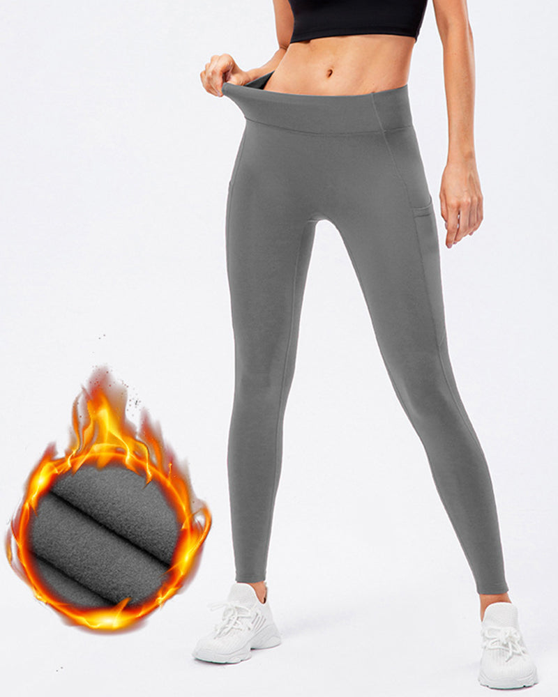 Ensfargede leggings med fleecelommer