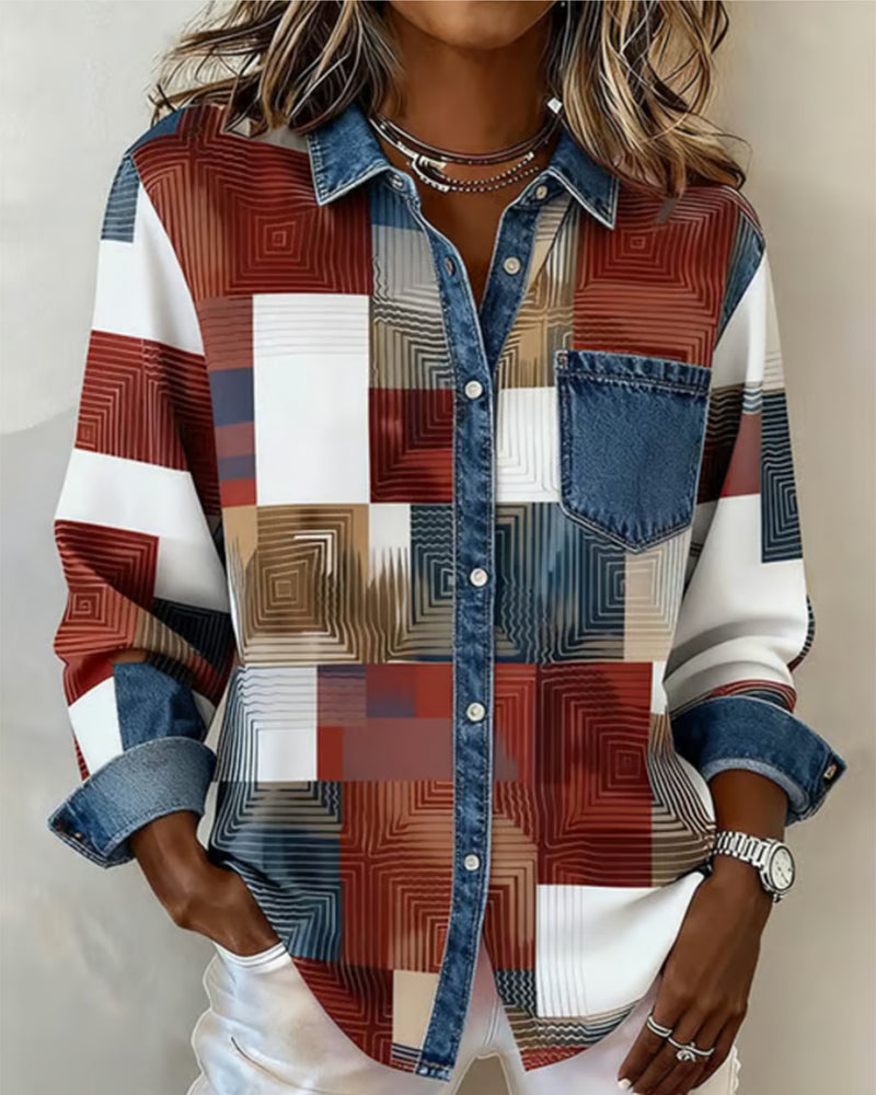 Fargeblokk Skjorte Moteriktig Krage