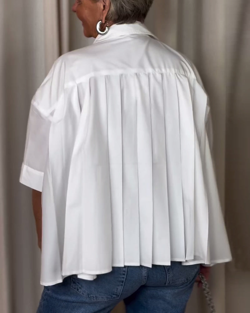 Rynket bluse med korte ermer