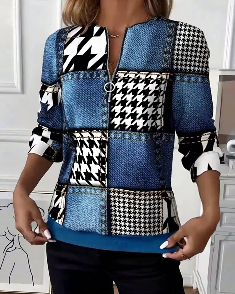 Genser med trykk, moteriktig halv glidelås