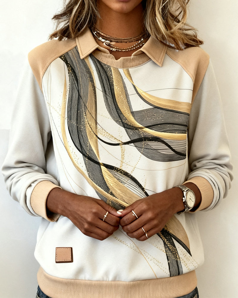 Langermet Trykket Sweatshirt Med Revers