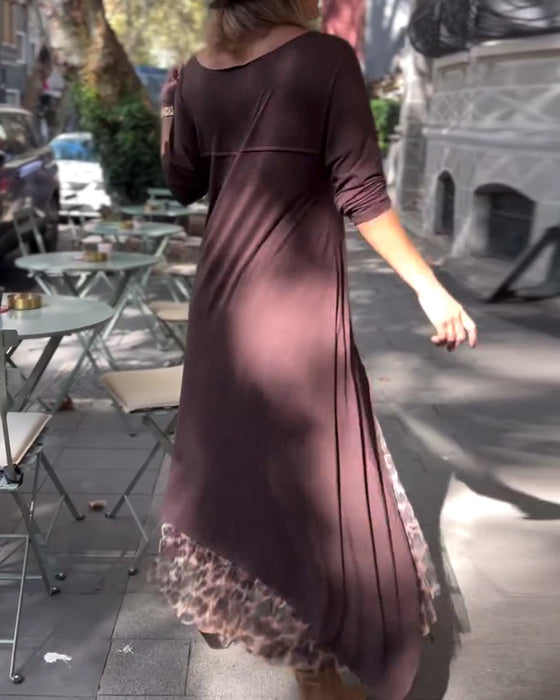 Kjole Langermet Solid Farge Uregelmessig