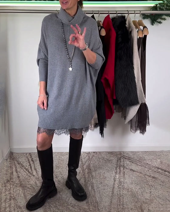 Stropper Blonder Mesh Kjole Drakt Høy Krage Flagermuserm