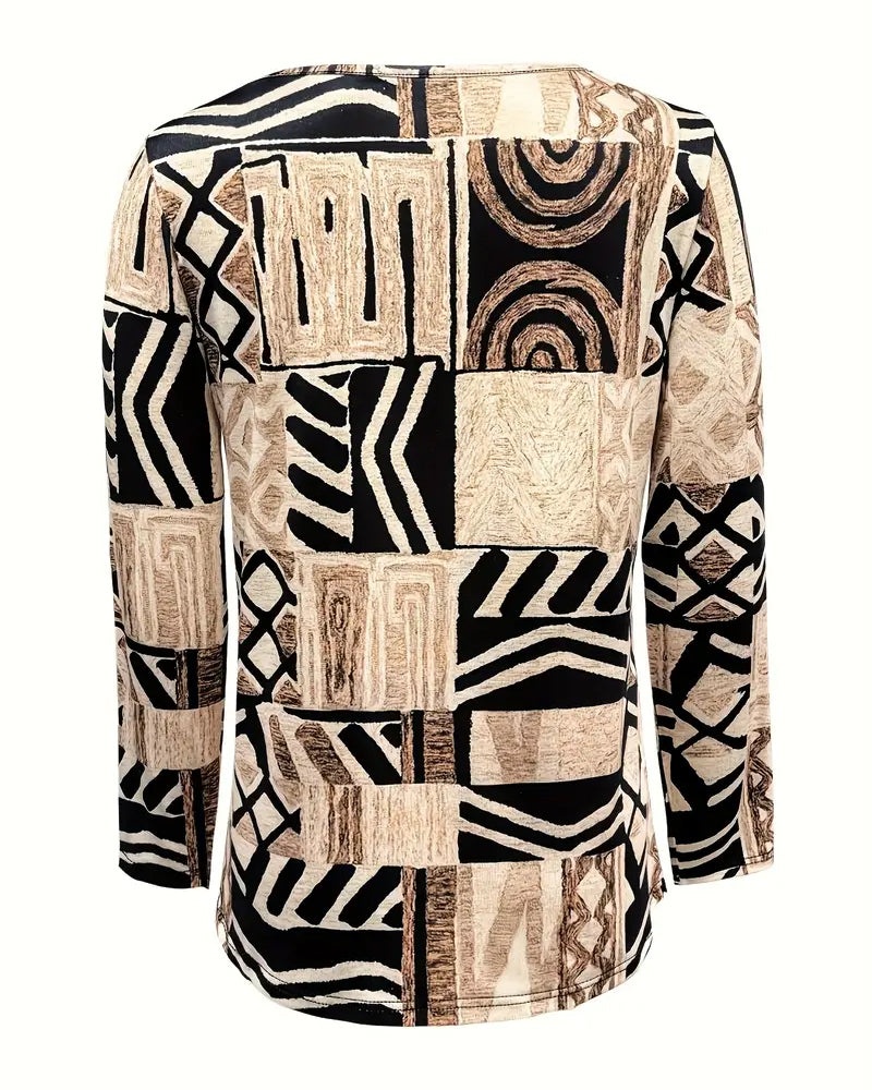 Top Med Vintage Stil, Geometrisk Mønster Och Trykt Detalj