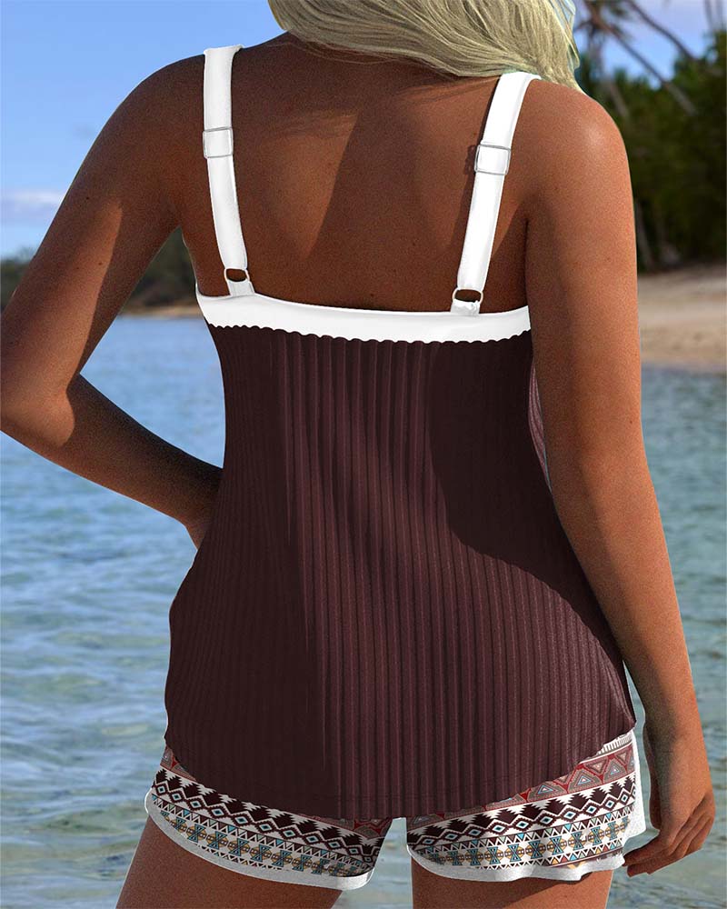 Tankini Ribbet Strandshorts Trykket Boxer