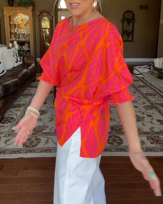 Bluse Rund Hals Løs Trykk