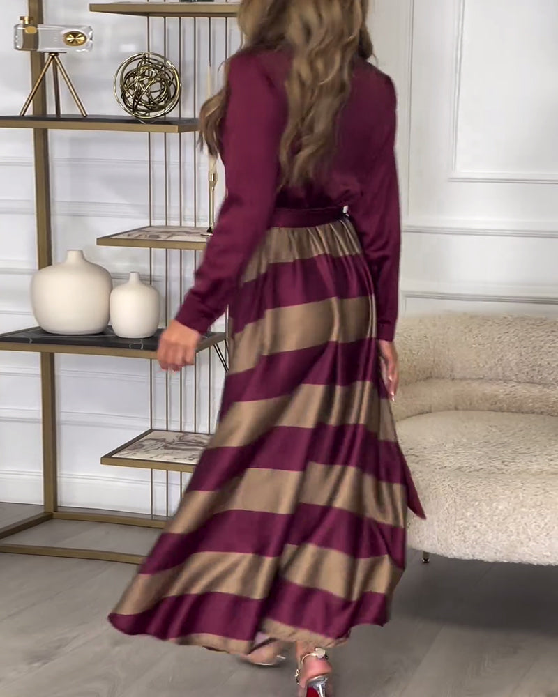 Elegant kjole med striper og jakkeslag